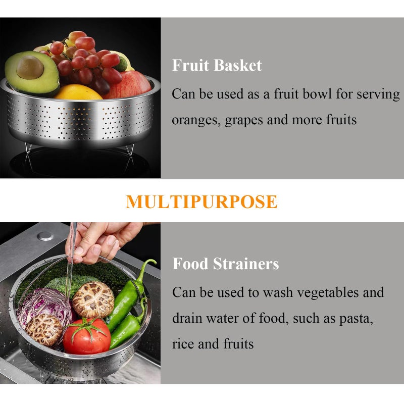 Qancesd Vegetable Steamer Basket, Stainless Steel, Round, Silver, 8.6in - Image 5