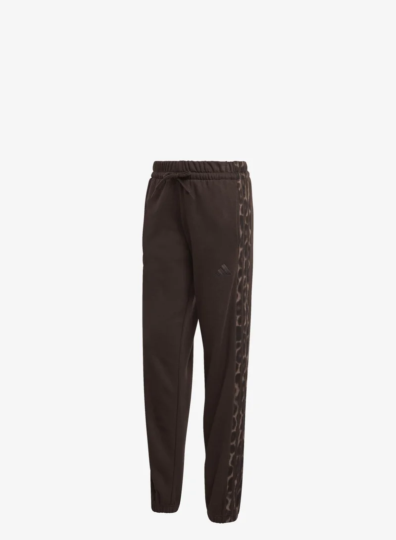 Adidas Seasonal Essentials Leopard Print French Terry Joggers with 3-Stripes