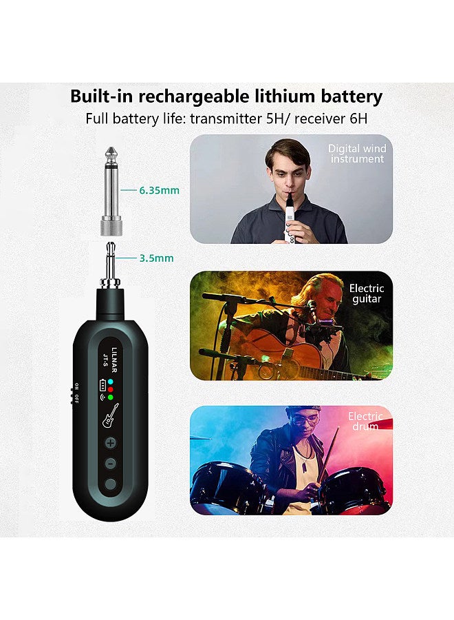 Wireless Guitar System Rechargeable 6.35mm and 3.5mm Dual Plugs Guitar Transmitter Receiver Set UHF Adjustable Volume - Image 4