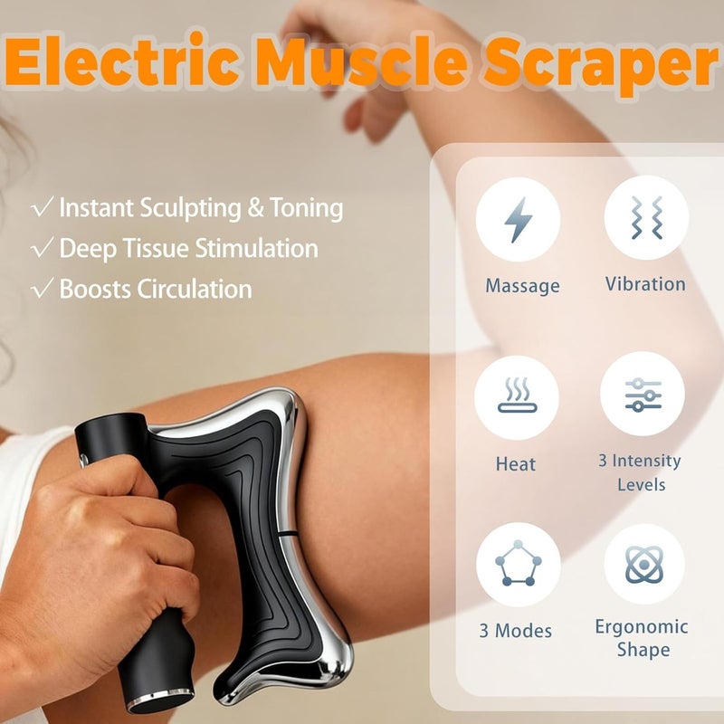 Bluejw Electric Muscle Scraper Tool with Vibration,Massage& Heat, Portable Gua Sha Massager for Full Body Muscle Recovery, Relaxation, and Pain Relief (Black) - Image 3