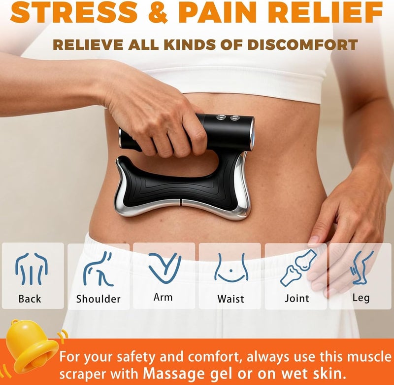 Bluejw Electric Muscle Scraper Tool with Vibration,Massage& Heat, Portable Gua Sha Massager for Full Body Muscle Recovery, Relaxation, and Pain Relief (Black) - Image 4