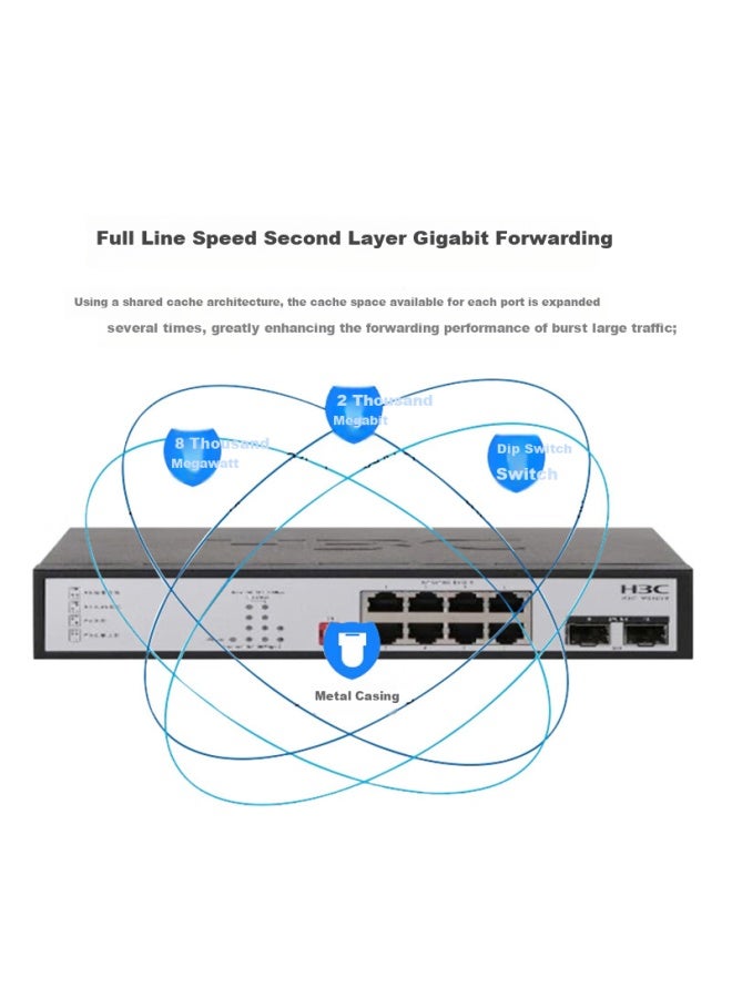 H3c Monitoring Switch, 8 Electrical + 2 Optical Ports, Full Gigabit, Unmanaged, Enterprise-grade, Security Network, Low-voltage Box, Network Cable Splitter, Multi-scene Dip Switch/high Throughput Ms4010 - Image 1