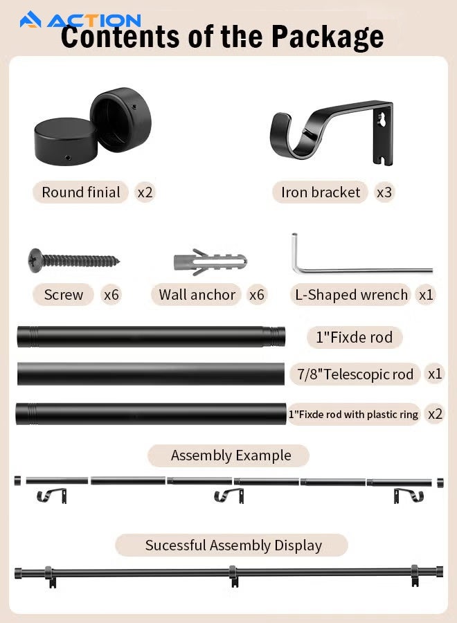 أكشن طقم قضبان ستائر لقضبان العين بقطر 25 مم قضبان درابري ثقيلة مع حوامل قابلة للتعديل لغرفة النوم غرفة المعيشة المكتب - Image 4