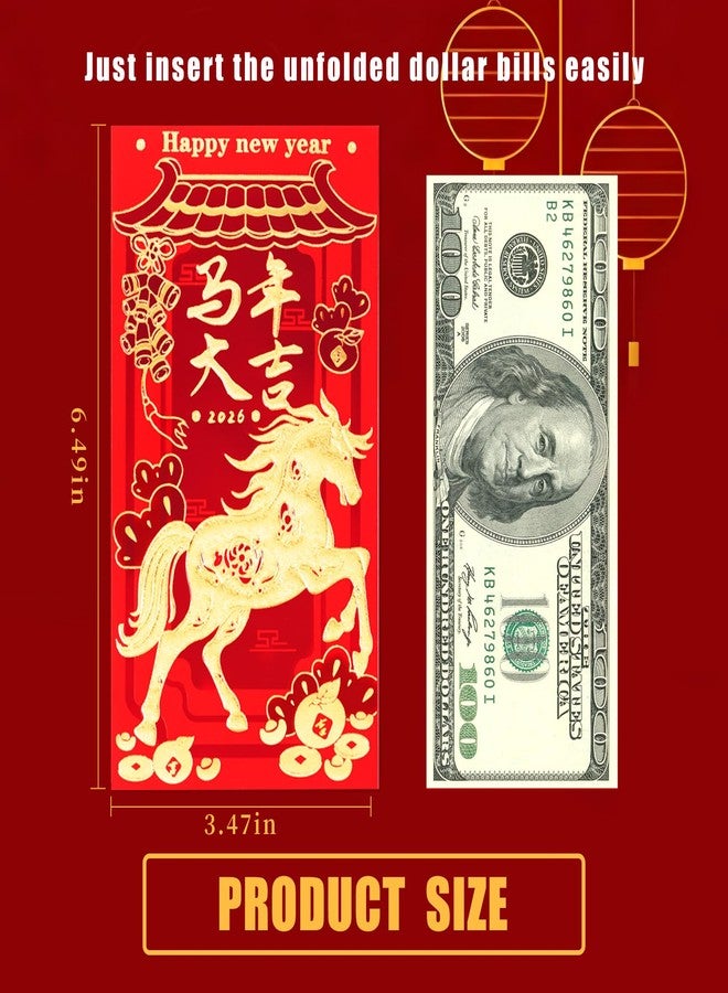 Tyalfrich Chinese New Year Red Envelopes, Lunar New Year Envelopes Decorations Chinese New Year Gifts, Year of the Horse New Years Eve Party Supplies 2026 Red Packet with 6 Gold Embossed Patterns - 18 Pcs - Image 2