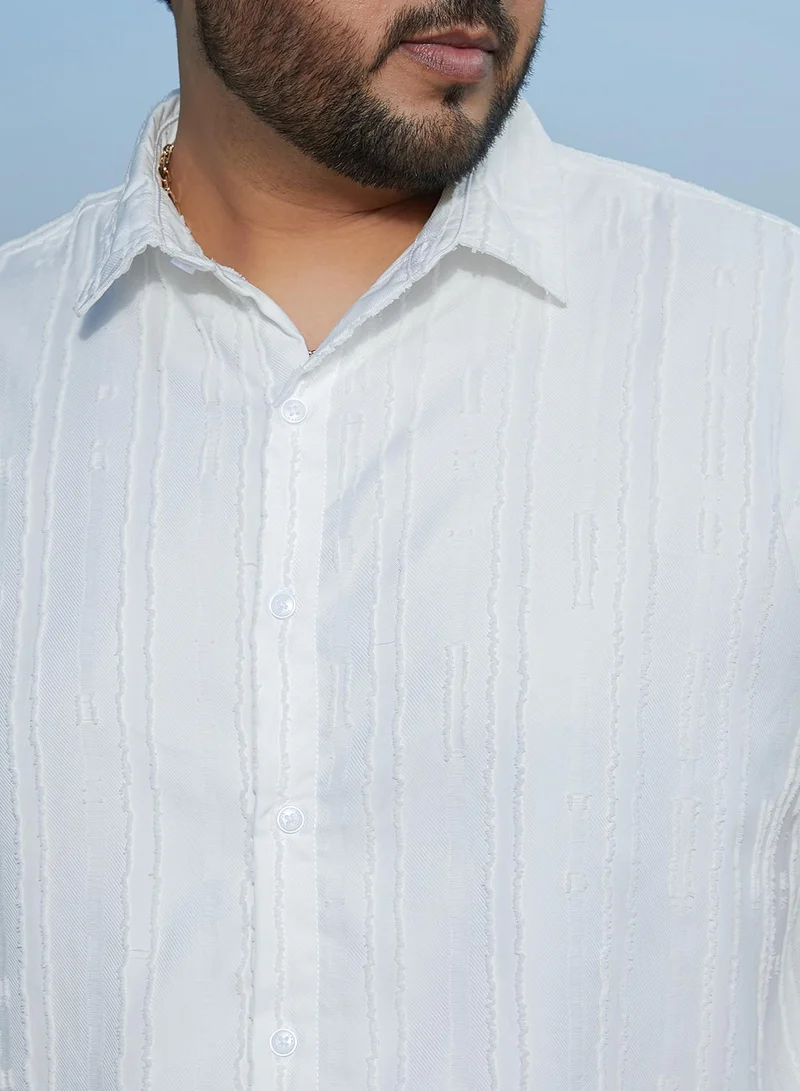 Instafab Plus  Instafab Plus Men's Chalk White Ripple-Edge Shirt For Casual Wear | Spread Collar | Long Cuffed Sleeves | Button Closure | Plus Size Shirt Crafted With Comfort Fit For Everyday Wear for Men | Best Price UAE