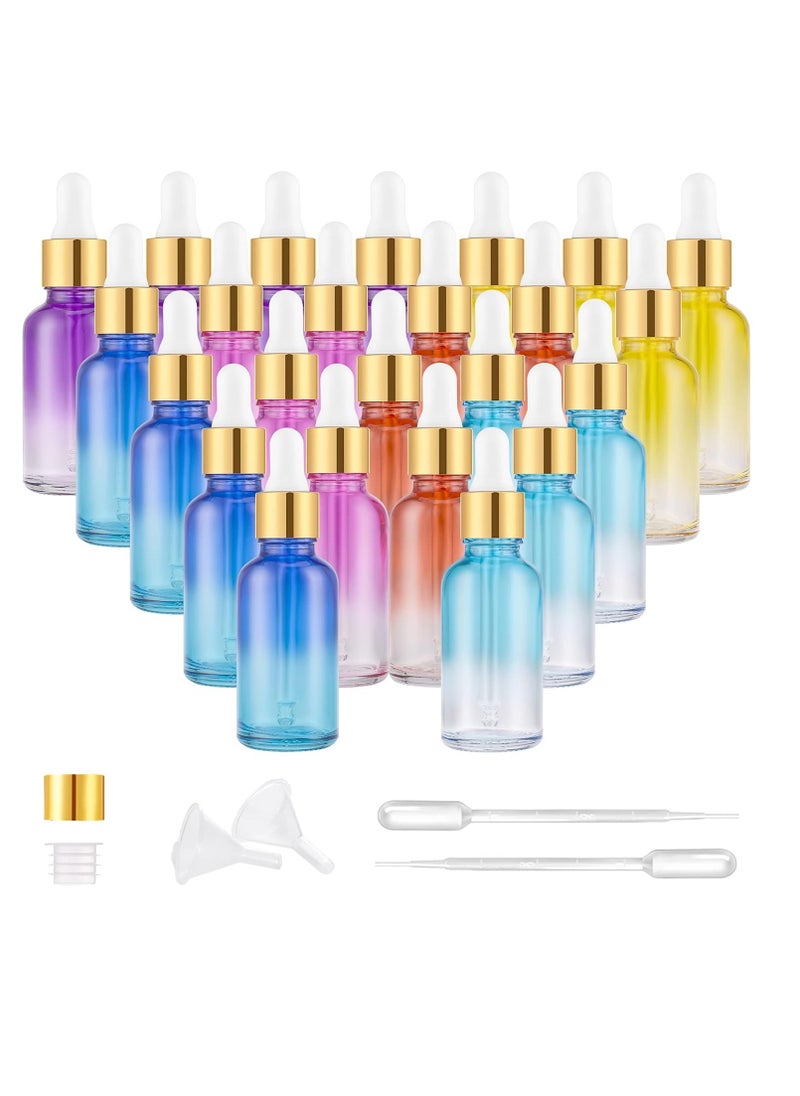 PrettyCare PrettyCare Eye Dropper Bottles 1oz (Rainbow Colored Glass Bottle 24 Pack 30ml with Golden Caps, 48 Labels, Funnel & Measured Pipettes) Empty Tincture Bottles for Essential Oils, Perfume  - Image 1