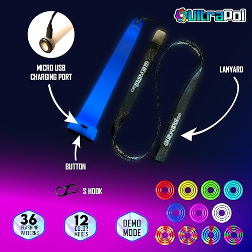 UltraPoi Digi LED Glow Stick – Rechargeable LED Poi Light Up Sticks with Rainbow Effects, Lanyards and Clips – Customizable Wearable Glowing Sticks for Weddings, Parties, Camping & Travels - Image 3