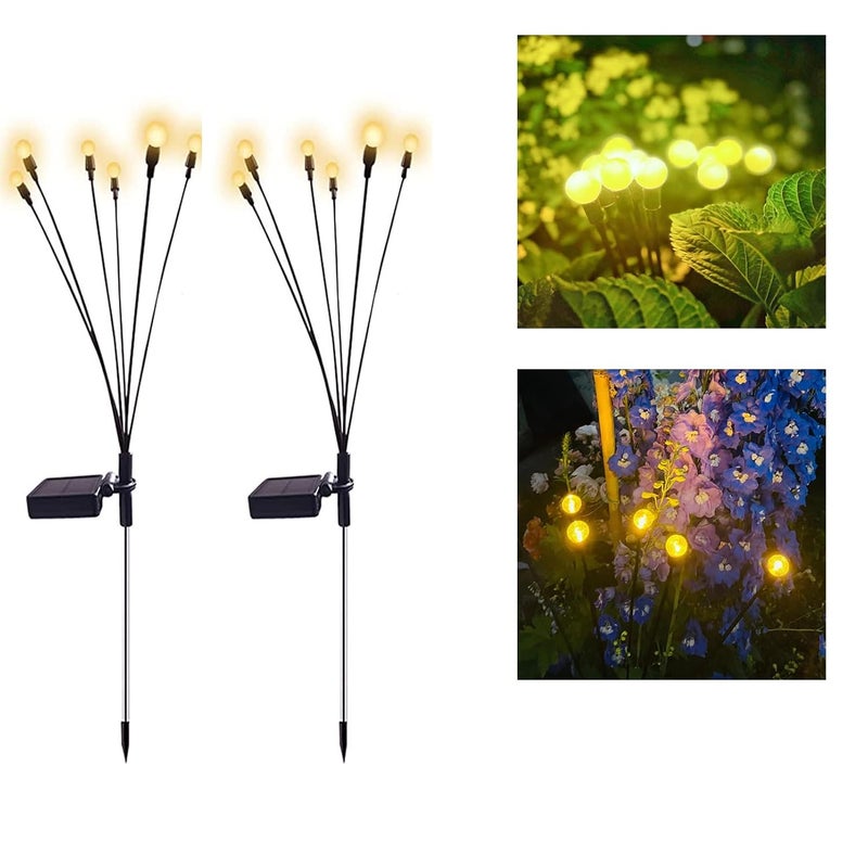 Rehenbsem Solar Firefly Lights Outdoor Waterproof2 Pcs 6 LED Starburst Swaying Lights Outdoor Garden Swaying When Wind Blows Decorative String Lights for Yard Patio Pathway 