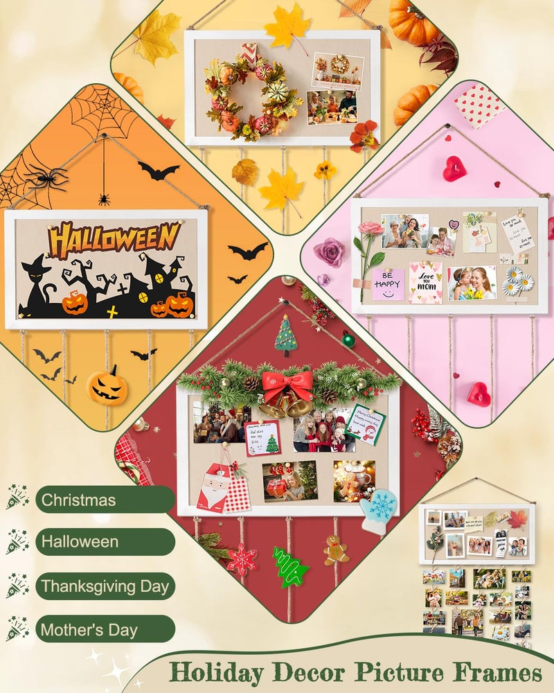 Bikoney Large Collage Picture Frame with Bulletin Board, Hanging Photo Display for Multiple Pictures, Wall Photo Organizer with 30 Clips & 6 Pushpins, Self Adhesive Hooks â€“ No Drill Wood Photo Board for Room Decor - Image 4