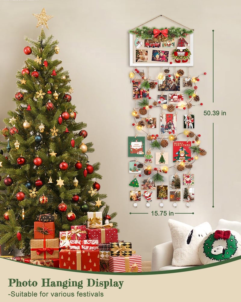 Bikoney Large Collage Picture Frame with Bulletin Board, Hanging Photo Display for Multiple Pictures, Wall Photo Organizer with 30 Clips & 6 Pushpins, Self Adhesive Hooks â€“ No Drill Wood Photo Board for Room Decor - Image 5