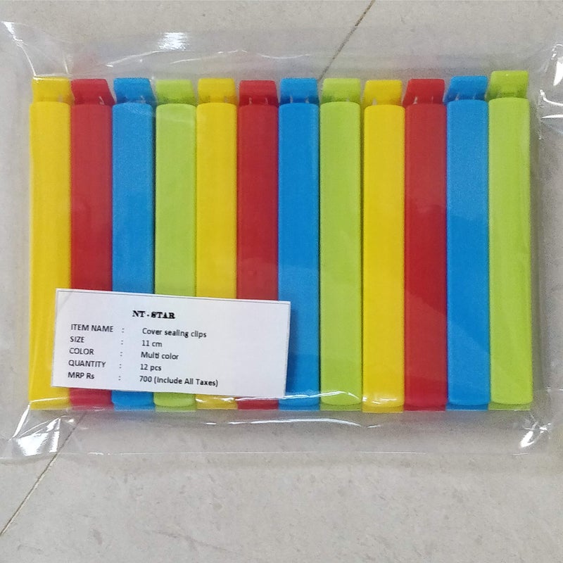 NT-STAR Food Storage Bag Sealing Clips 100% Food Grade, BPA-Free, Mulitcolor, Size : 11 cm (Pack of 12) - Image 3