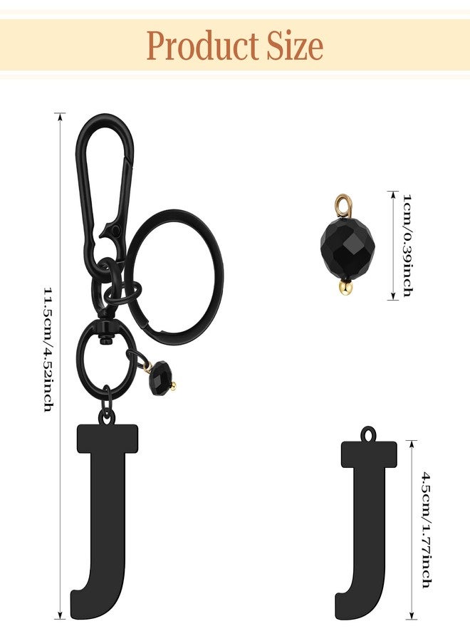 Baipilu Black Letter Keychains for Women Men Initial Letter Keychain for Women Girl Initial Keyring Gifts for Men Boy Stainless Steel Keyring for Handbag Backpack Purse (J) - Image 2