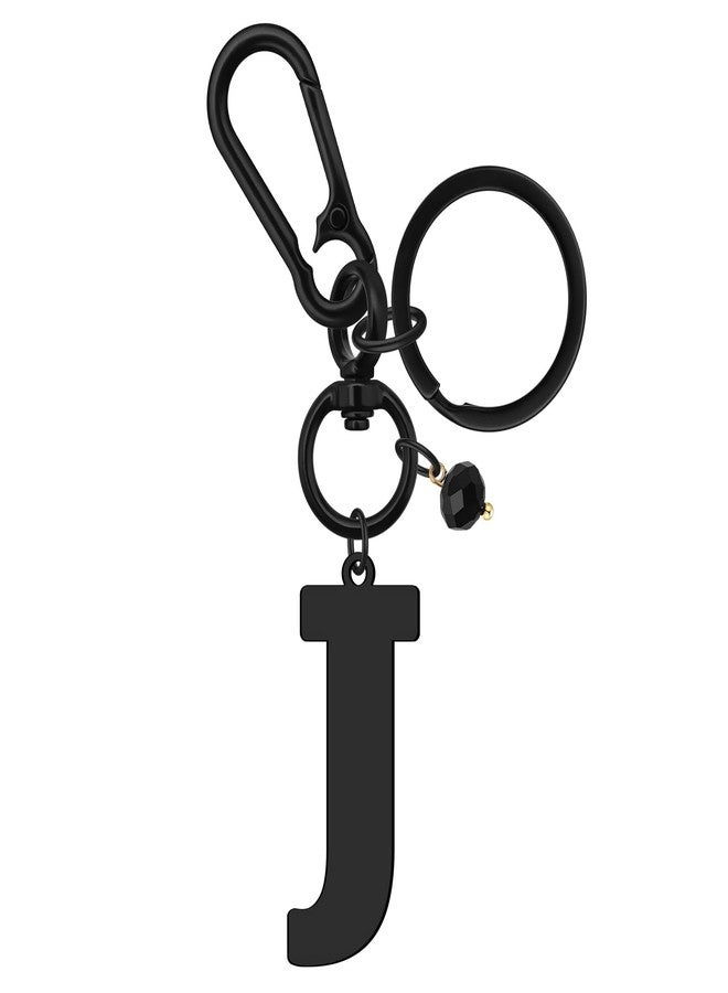 Baipilu Black Letter Keychains for Women Men Initial Letter Keychain for Women Girl Initial Keyring Gifts for Men Boy Stainless Steel Keyring for Handbag Backpack Purse (J) - Image 1