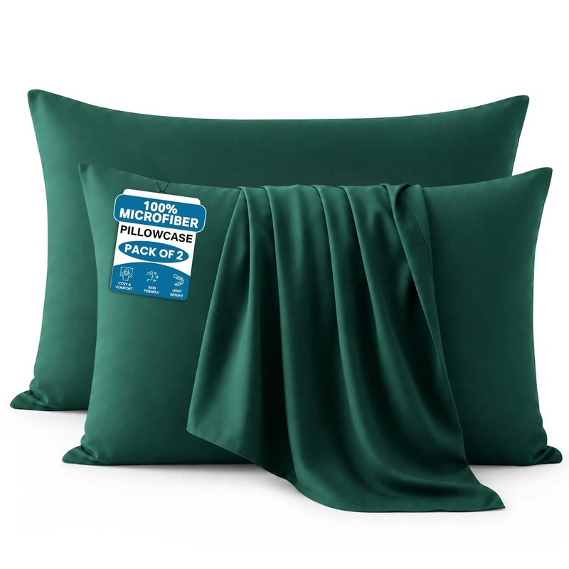 MOONLIGHT20015 Moonlight Bedding Emerald Pillow Cases 2 Pack (50 x 75cm) Microfibre - Image 1