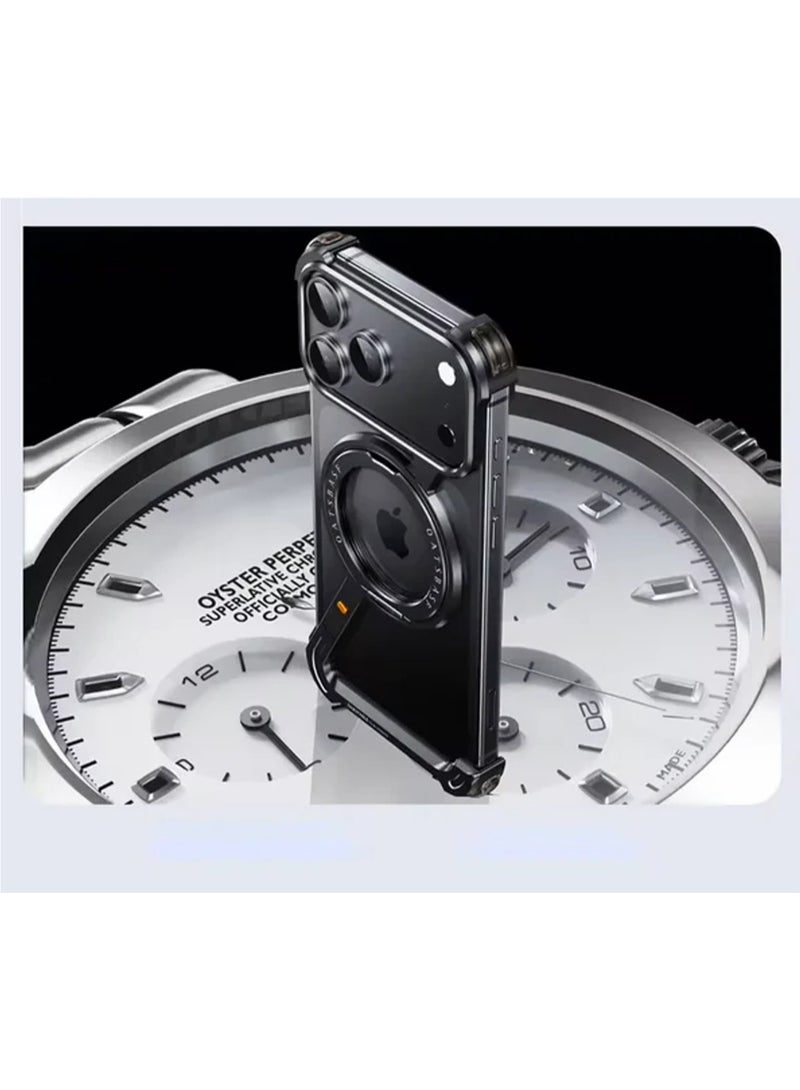 جراب Z لهاتف iPhone 17 Pro Max، إطار من سبائك الألومنيوم، متوافق مع MagSafe مع عبوة من قطعتين من واقيات الشاشة للخصوصية، حلقة مسند قابلة للدوران 360 درجة لزوايا عرض أفقية/رأسية | WIDGETS MATRIX - Image 2