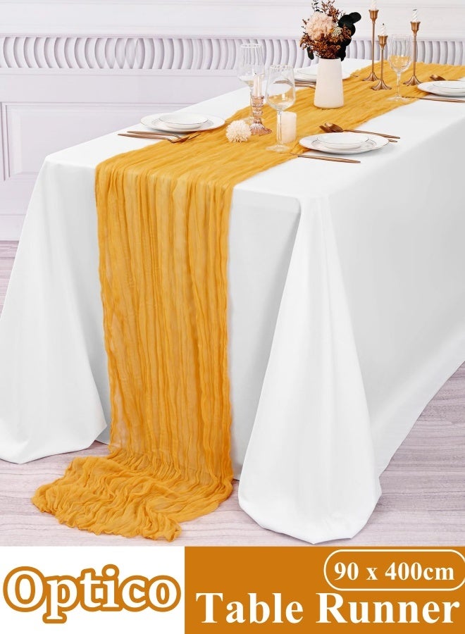أوبتيكو مفرش طاولة، 90 × 400 سم، مفرش طاولة بطول 13 قدمًا، ديكور طاولة رومانسي، مفرش شفاف ريفي لحفلات استقبال المولود الجديد وحفلات الزفاف وحفلات العطلات (أصفر) - Image 1