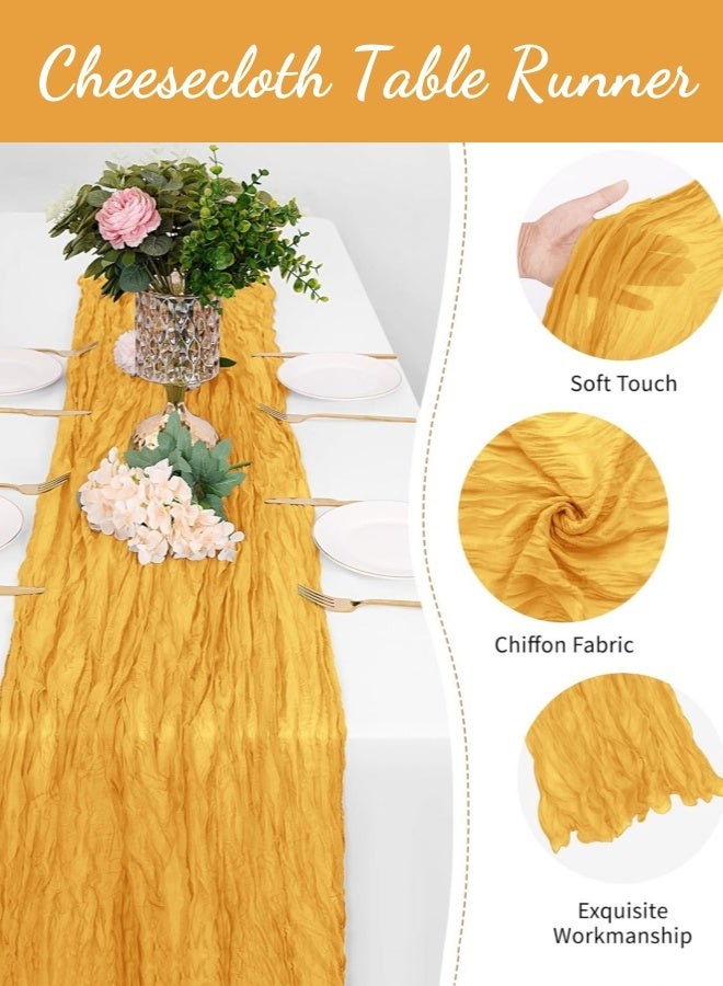 أوبتيكو مفرش طاولة، 90 × 400 سم، مفرش طاولة بطول 13 قدمًا، ديكور طاولة رومانسي، مفرش شفاف ريفي لحفلات استقبال المولود الجديد وحفلات الزفاف وحفلات العطلات (أصفر) - Image 3