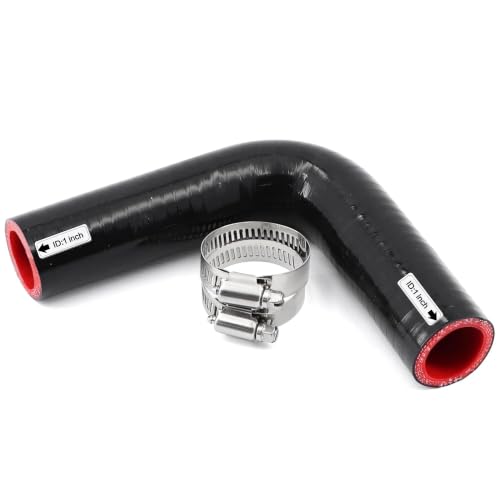 TuoLauthon 90 Degree ID 1inch25mm Silicone Coupler Hose Length 4inch102mm Black 4Ply Reinforced Thickness 5mm for TurboIntercoolerIntakeExhaust Pipe with 2PCS Clamps - Image 1
