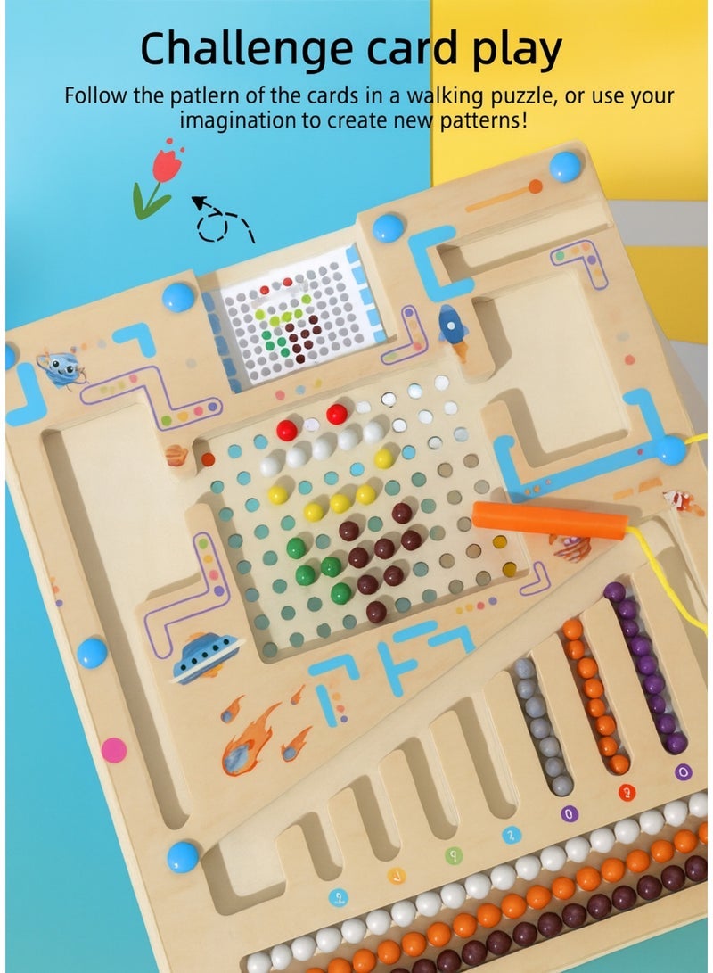 F.A.M.S Magnetic Color Sorting Maze Game for Kids – Wooden Educational Toy with Magnetic Pen, Pattern Cards, and 10 Colored Balls – Montessori Fine Motor Skill Development Puzzle for Toddlers and Preschoolers - Image 4