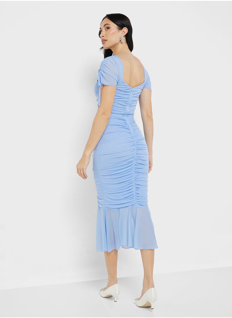 Little Mistress Off Shoulder Mesh Detailed Bodycon Dress  - Image 2