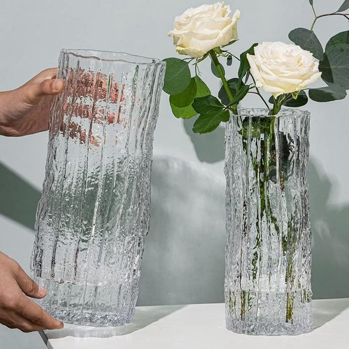 GLASS VASE HANDMADE CLEAR GLASS CYLINDER POSY 30CM TALL CRYSTAL FLOWER VASE FOR FLOWERS FLORAL ARRANGEMENT FOR CENTERPIECES LIVING ROOM KITCHEN OFFICE WEDDING 30 X 10CM