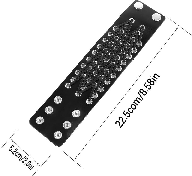 STWTR Black metal rivets studs punk rock biker wide belt leather bracelet guard wrist strap skull - Image 2