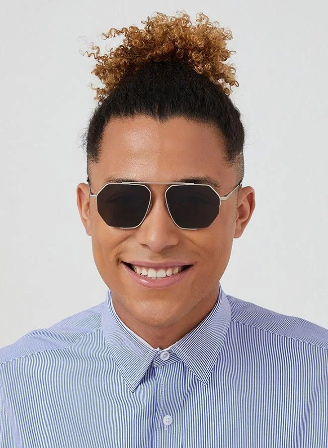 30Sundays 30Sundays MEGÈVE,Men Sunglasses, Geometric Sunglasses, UV Protection: UV400 (Silver,Gray)