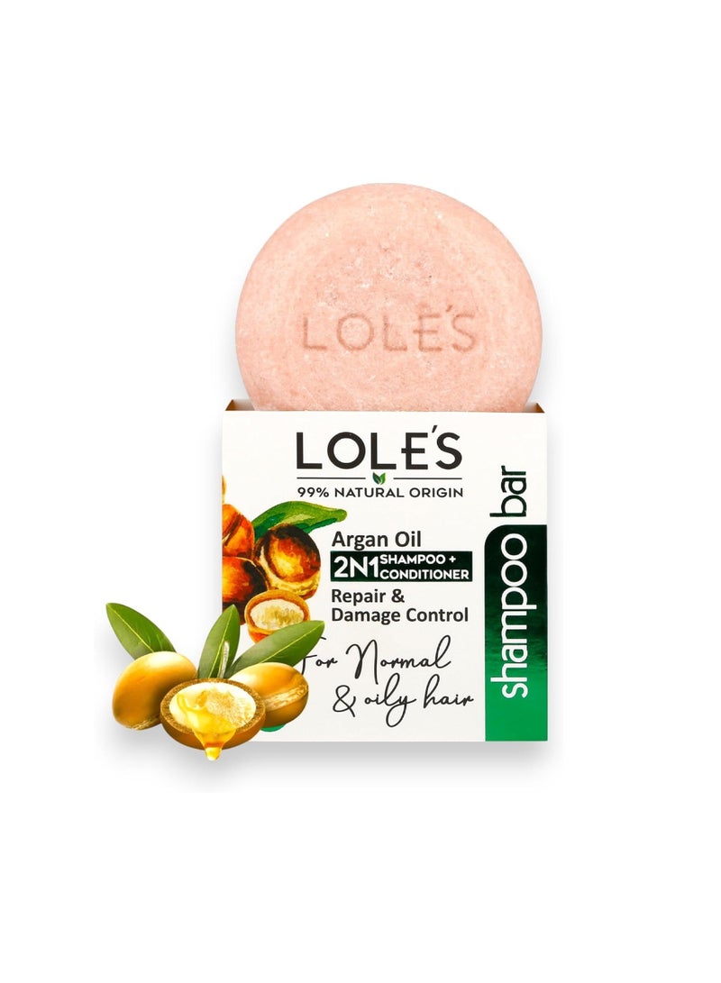 LOLE'S Shampoo Bar and Conditioner 2in1 with Argan Oil for Repair & Damage Control, Moisturizes & Cleans Scalp, Travel Shampoo, Silicone Free, 100g - Image 1