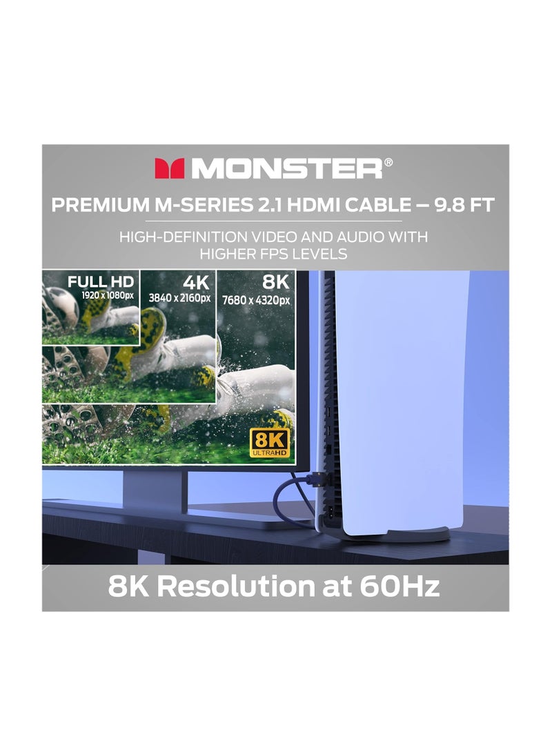 Monster - Monster M-Series 3000 Certified Premium HDMI 2.1, 48Gbps, 8K Ready, Zinc Alloy Connector, Vgrip, Pure Copper, Braided Jacket - Image 1