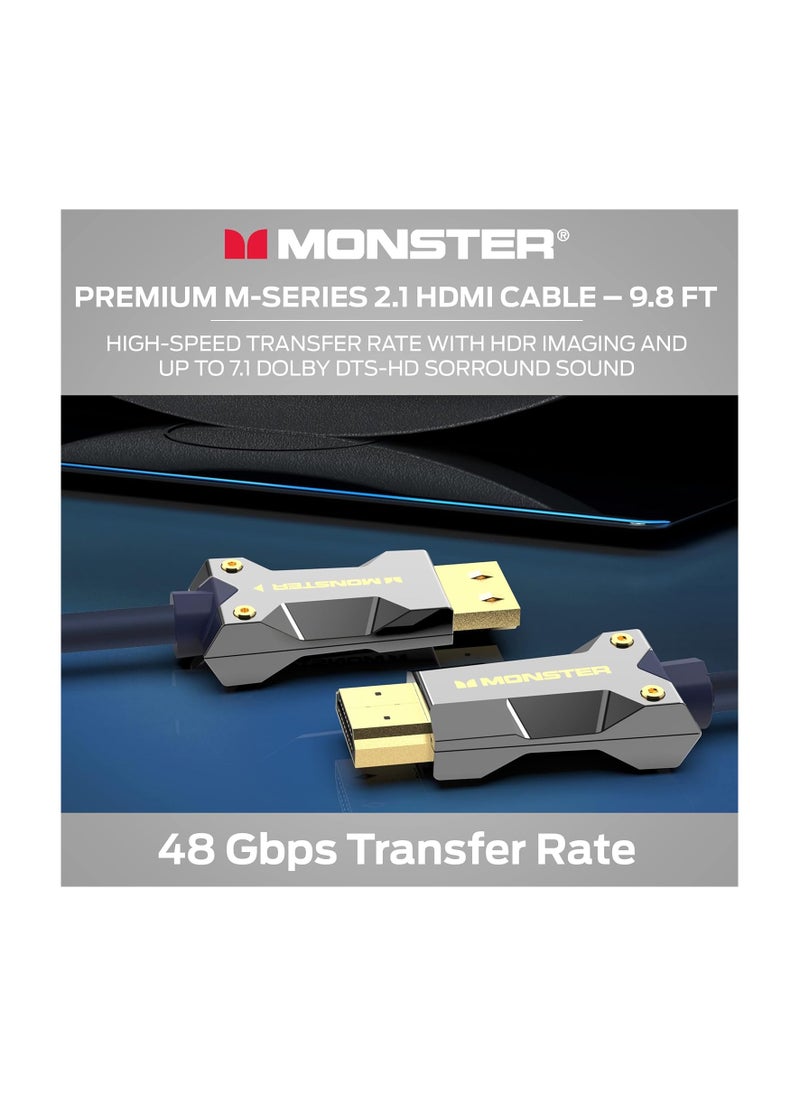 Monster - Monster M-Series 3000 Certified Premium HDMI 2.1, 48Gbps, 8K Ready, Zinc Alloy Connector, Vgrip, Pure Copper, Braided Jacket - Image 1