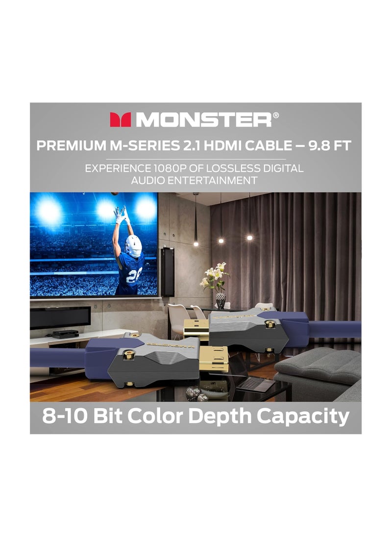 Monster - Monster M-Series 3000 Certified Premium HDMI 2.1, 48Gbps, 8K Ready, Zinc Alloy Connector, Vgrip, Pure Copper, Braided Jacket - Image 1