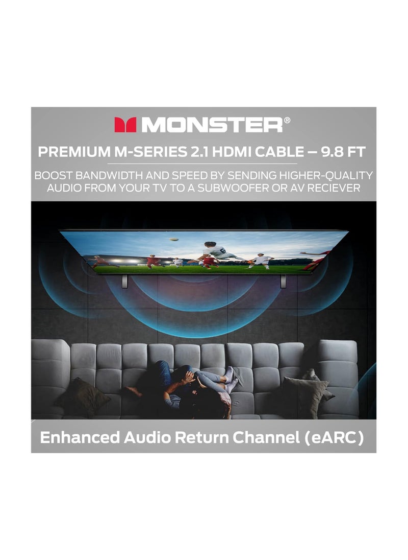 Monster - Monster M-Series 3000 Certified Premium HDMI 2.1, 48Gbps, 8K Ready, Zinc Alloy Connector, Vgrip, Pure Copper, Braided Jacket - Image 1