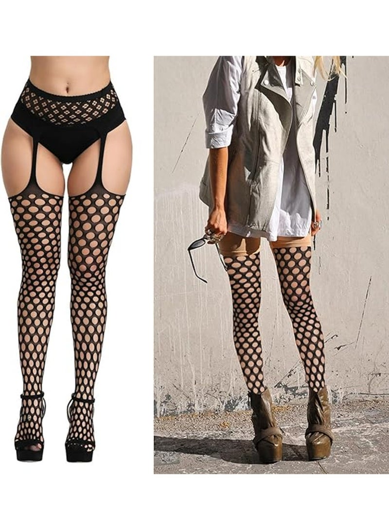 LLASIDO 5 Pairs Fishnet Thigh High Garter Stockings Patterned Tights for Women,Garter Belt Set & Suspender Pantyhose for Girl - Image 4