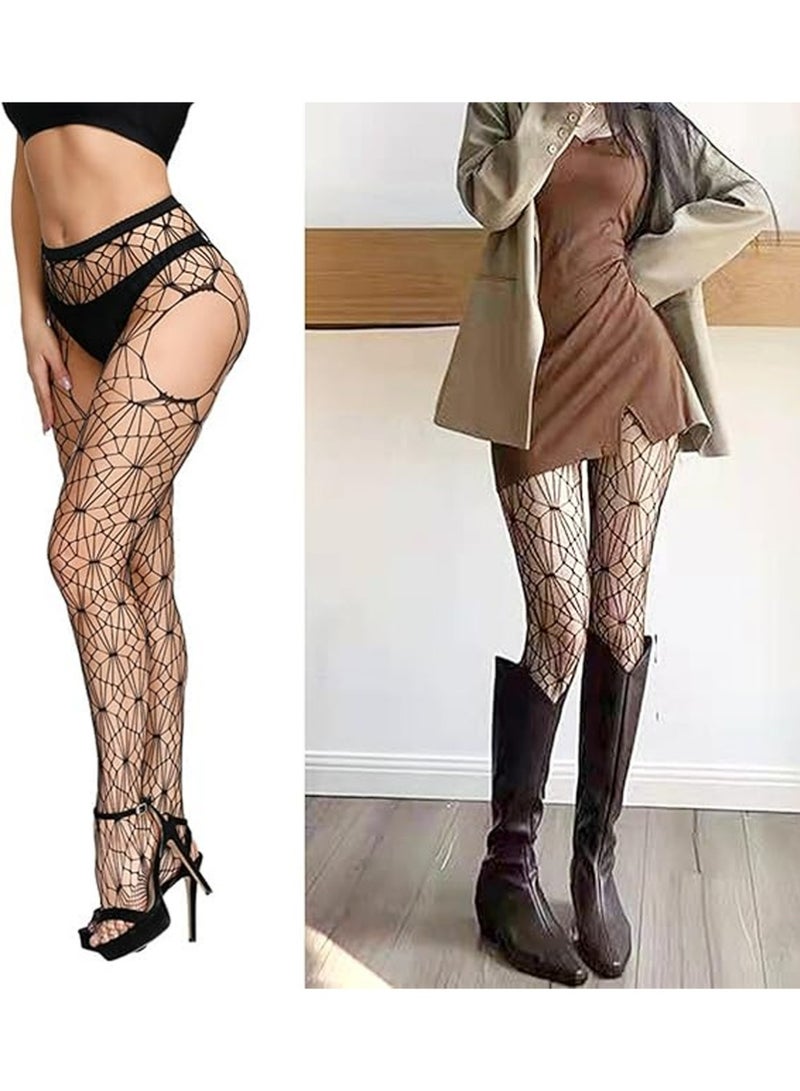 LLASIDO 5 Pairs Fishnet Thigh High Garter Stockings Patterned Tights for Women,Garter Belt Set & Suspender Pantyhose for Girl - Image 3