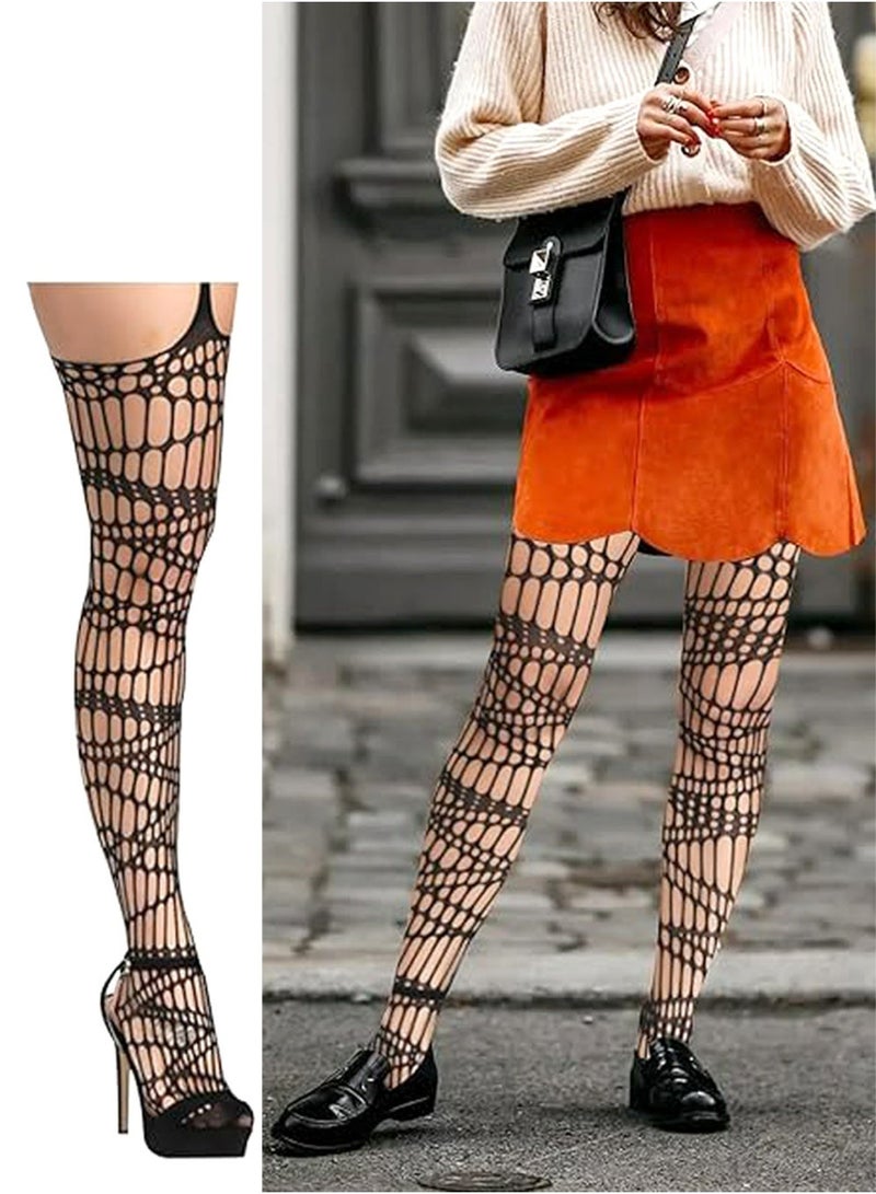 LLASIDO 5 Pairs Fishnet Thigh High Garter Stockings Patterned Tights for Women,Garter Belt Set & Suspender Pantyhose for Girl - Image 5