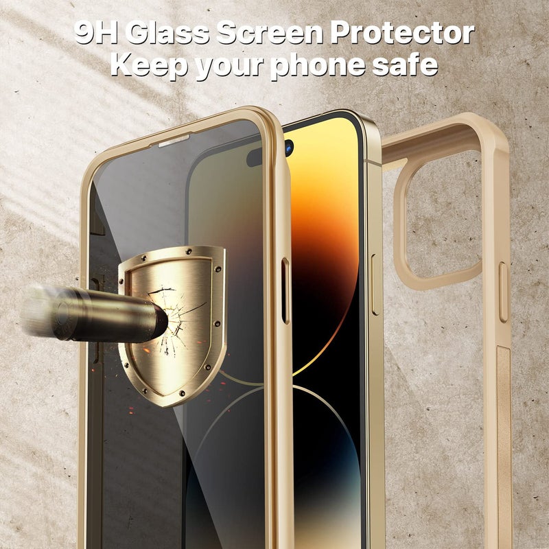 CENHUFO Privacy for iPhone 14 Pro Max Case, Full Body Phone Case with Built-in 9H Tempered Glass Privacy Screen Protector and Camera Lens Protector, Anti Peep Shockproof Bumper Clear Cover - Beige - Image 4