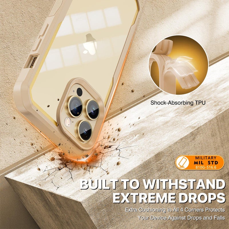CENHUFO Privacy for iPhone 14 Pro Max Case, Full Body Phone Case with Built-in 9H Tempered Glass Privacy Screen Protector and Camera Lens Protector, Anti Peep Shockproof Bumper Clear Cover - Beige - Image 5