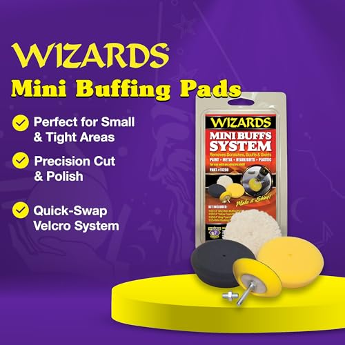 Wizards Mini Buffing System - Cuts, Polishes, Applies Wax and Removes Swirls - for All Paints and Hard Surfaces - Comes with 1/4 Shank Drill Adaptor - Auto Detailing Supplies for Beginners - Image 2