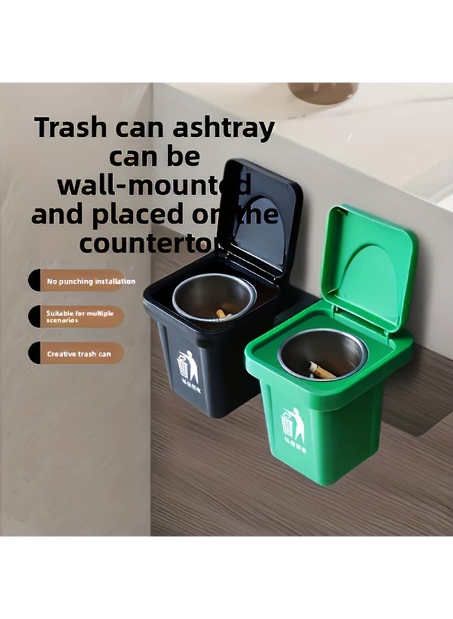 Black Wall Mounted Ashtray With Lid Anti Flyaway Trash Can - Image 5