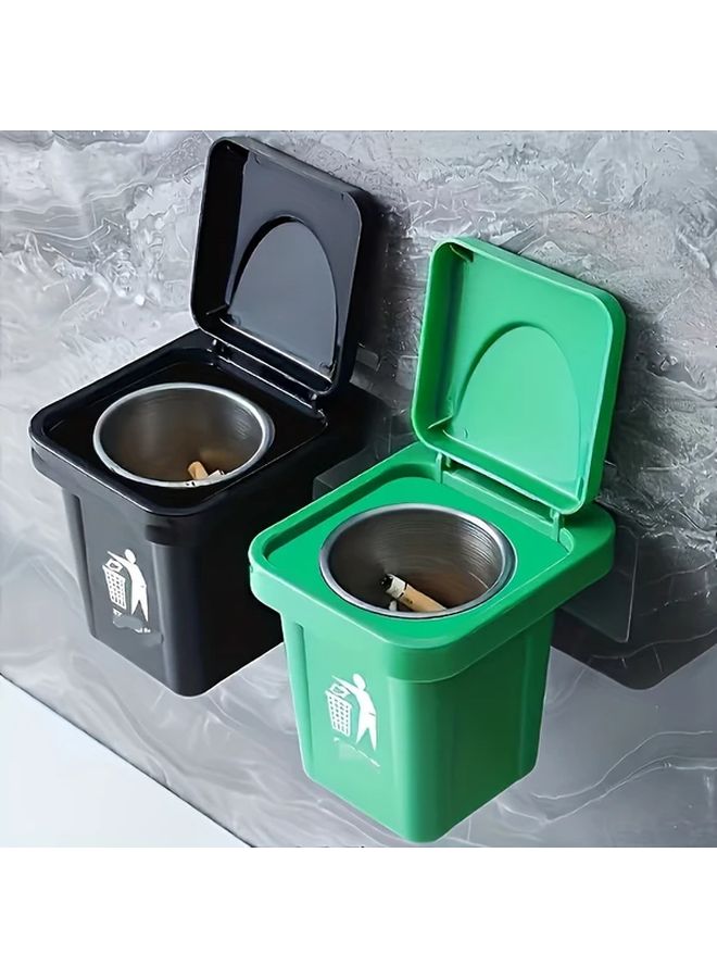 Black Wall Mounted Ashtray With Lid Anti Flyaway Trash Can - Image 2