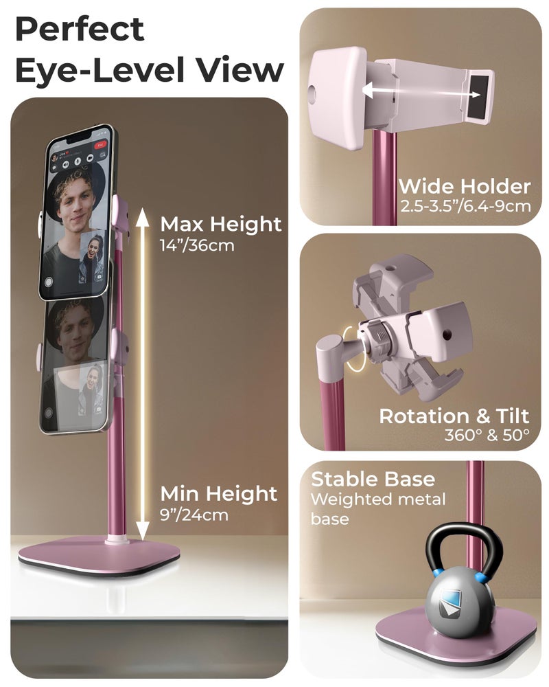 COOPER ChatStand, Adjustable Cell Phone Stand for Desk, Phone Stand for Recording, iPhone Holder for Filming, Small Tripod for iPhone, Fits Samsung, Android Smartphones, (Pink Rose Gold) - Image 3