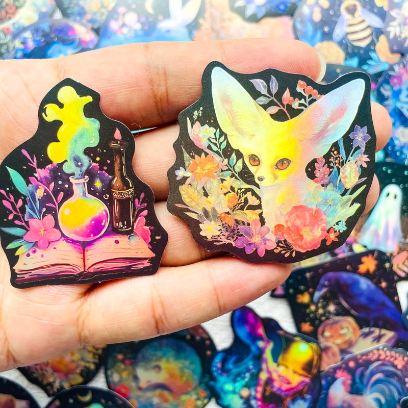 YOKSAS 50PCS Holographic Nature Floral Aesthetic Stickers â€“ Waterproof Vinyl Wildlife Animal & Celestial Fantasy Decals for Scrapbooking, Journaling, Laptop, Water Bottle Decoration - Image 4