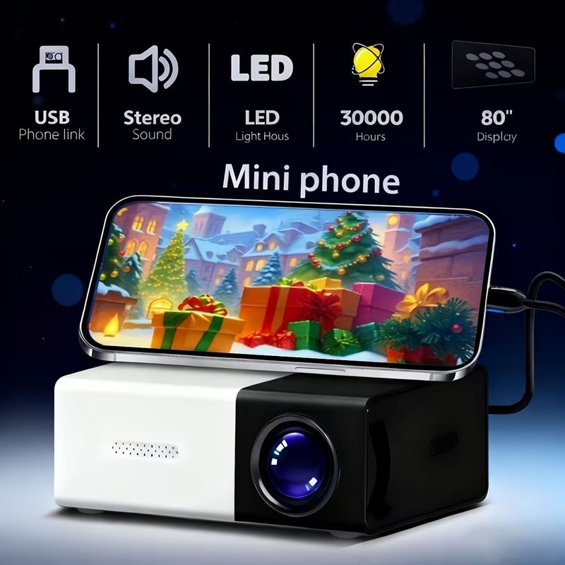 Black Portable LED Projector 240P Supports 1080P Built In Speakers USB Lightweight - Image 3