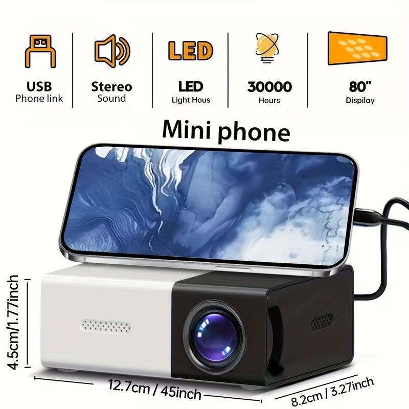 Black Portable LED Projector 240P Supports 1080P Built In Speakers USB Lightweight - Image 2