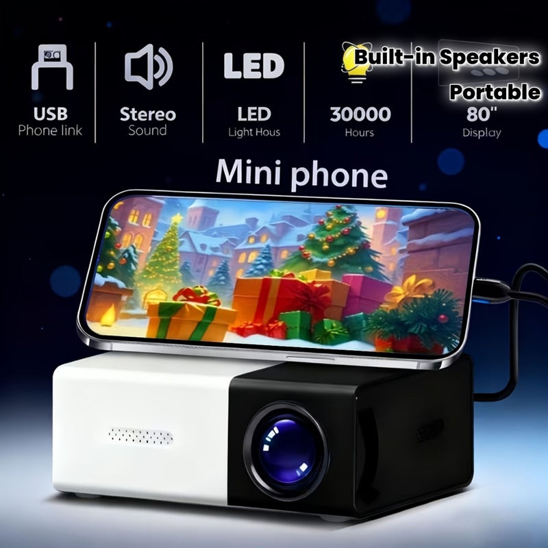 Black Portable LED Projector 240P Supports 1080P Built In Speakers USB Lightweight - Image 1