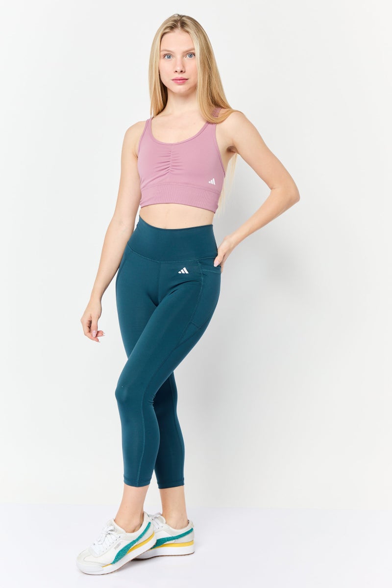 Adidas Women Brand Logo Padded Training Sports Bra, Mauve - Image 4