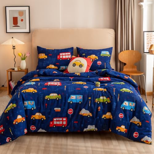 PRISCILLA 200 GSM 400 TC Kids Glace Cotton Reversible Cartoon Printed Double Bed King Size Comforter with Matching Bedsheet 90 * 100 with 2 Pillow Covers Set of 4 Pieces (Design 4) - Image 2