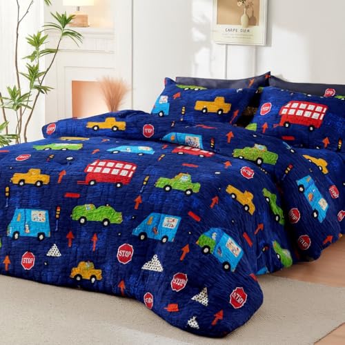 PRISCILLA 200 GSM 400 TC Kids Glace Cotton Reversible Cartoon Printed Double Bed King Size Comforter with Matching Bedsheet 90 * 100 with 2 Pillow Covers Set of 4 Pieces (Design 4) - Image 1