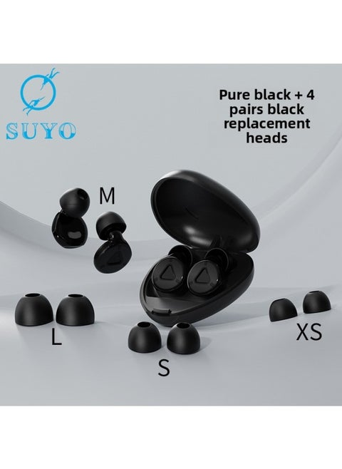 Private Model Earplugs Decompression Button Earplugs Office Sleep Anti-noise Super Sound Insulation Noise Reduction Earplugs Manufacturers-Color:Pure Black + 4 Pairs Of Black Replacement Heads + Triangular Box + Color Box