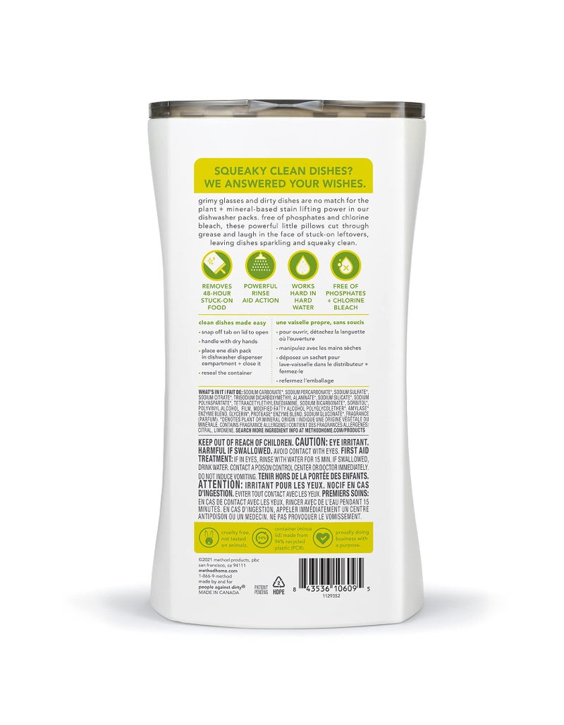 Method Dishwasher Detergent Packs, Lemon Mint, Dishwashing Rinse Aid to Lift Tough Grease and Stains, 54 Dishwasher Tabs per Package, (Pack of 2) - Image 2
